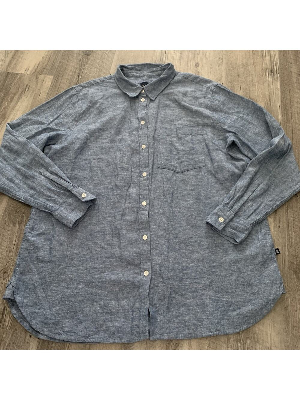 GAP Shirt Womens XL Blue Linen Blend Button Up Long Sleeve QLT7143S